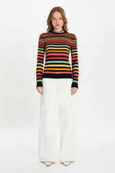 Striped long-sleeved round-neck sweater Multico striped front worn view