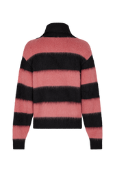 Pull rayé brossé en laine melangé Rayures noir/rose vue de dos