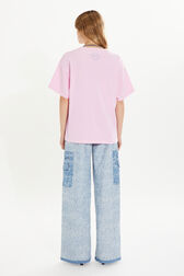 Short-sleeved crew-neck t-shirt in cotton jersey Doll pink back worn view