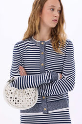 Cardigan marinière en coton mélangée Raye blanc / bleu vue de détail 2