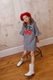 Cherry Print Girl Short Dress Grey front worn view