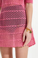 Women Striped Openwork Lace Short Dress Pink details view 2