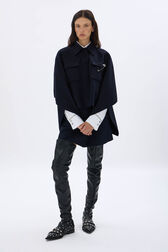 Reversable cape Navy front worn view