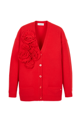 Cardigan laine fleur en relief femme Rouge vue de face
