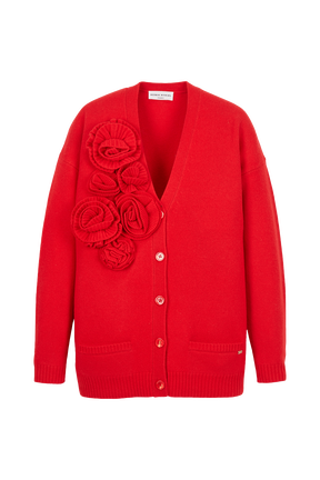 Women Flowers Cardigan Red front view