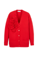 Cardigan laine fleur en relief femme Rouge vue de face