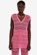 Women Striped Openwork Lace Tank Top Pink details view 1