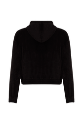 Long-sleeved velvet hoodie Black back view