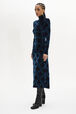 Baroque Print Close-Fit Velvet Dress Blue details view 1