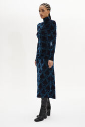 Baroque Print Close-Fit Velvet Dress Blue details view 1