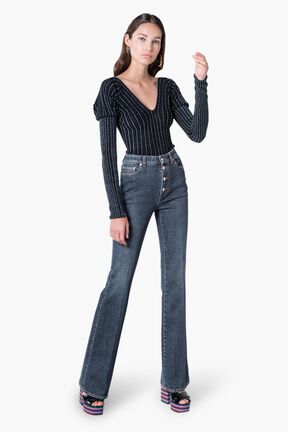 High Waist Flare Jeans Black details view 2