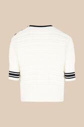Women Cotton Knit Short Sleeve Sweater Ecru back view