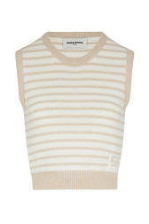Women Two-Colour Sleeveless Top Striped ecru/beige front view