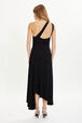 Draped asymmetrical jersey dress Black back worn view