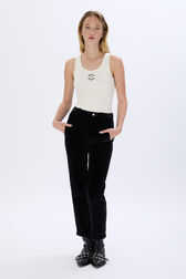 Velvet cigarette trousers Black front worn view