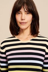Pull rayé multicolore signature femme Bleu nuit vue de détail 2