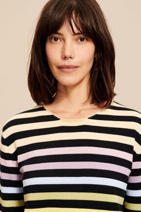 Pull rayé multicolore signature femme Bleu nuit vue de détail 2