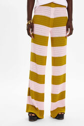 Pantalon ajouré bicolore rayé femme Raye baby pink/kaki vue de détail 1