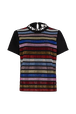 Short-sleeved rhinestone embroidered jersey T-shirt Multico crea striped front view