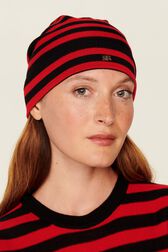 Bonnet laine Poor Boy rayé femme Raye noir/rouge vue de détail 1
