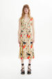 Women Cherry Print Twill Midi Dress Baby yellow front worn view