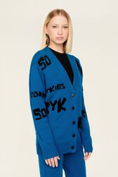 Cardigan grunge laine logo Sonia Rykiel femme Bleu canard vue de détail 1