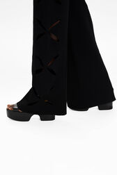 Women Openwork Floral Knit Trousers Black details view 2