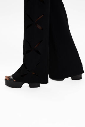 Women Openwork Floral Knit Trousers Black details view 2