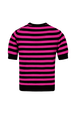 Sweater manches courtes Big Poor Boy rayé femme Raye noir/fuchsia vue de dos