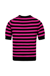 Sweater manches courtes Big Poor Boy rayé femme Raye noir/fuchsia vue de dos