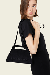 Trapeze "MY RYKIEL BAG" Velvet Bag Black front worn view