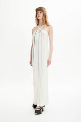 Robe plissée rayée multicolore femme Ecru vue de détail 1