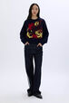 Boxy round-neck sweater Navy front worn view