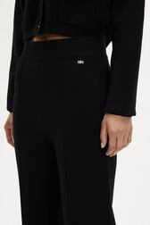 Flared Knit Wool Trousers with Rhinestone Motif Black details view 2