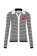 Women Striped Knit Shirt Ecru front view