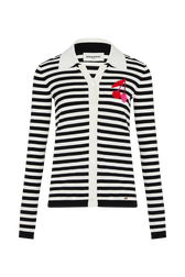 Women Striped Knit Shirt Ecru front view