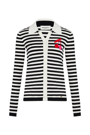 Chemise maille rayée femme Ecru vue de face