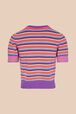 Women Pastel Multicolor Striped Short Sleeve Sweater Lilac back view