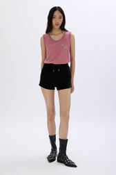 Sleeveless tank top in merino and silk Pink front worn view