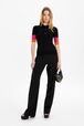 Polo viscose côtelé femme Noir vue portée de face