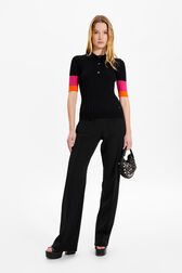 Polo viscose côtelé femme Noir vue portée de face