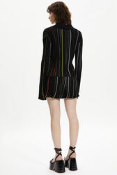 Women Multicolor Striped Pleated Shirt Black back worn view