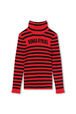 Pull à col roulé tricot rayé logo Sonia Rykiel Rouge vue de face