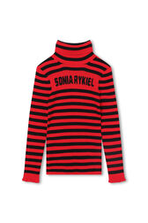 Sonia Rykiel Logo Striped Knitted Turtleneck Sweater Red front view