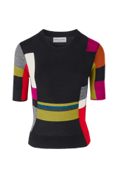 Women Multicolor Baby Alpaca Short Sleeve Sweater Multico crea front view