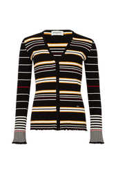Striped Knit V-Neck Cardigan Black/ecru front view