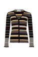 Striped Knit V-Neck Cardigan Black/ecru front view