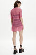 Women Striped Openwork Lace Short Dress Pink back worn view