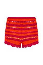 Women Two-Colour Openwork Striped Shorts Striped fuchsia/coral front view
