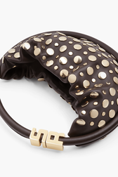 Sac Domino mini en cuir et studs Chocolat vue de détail 3